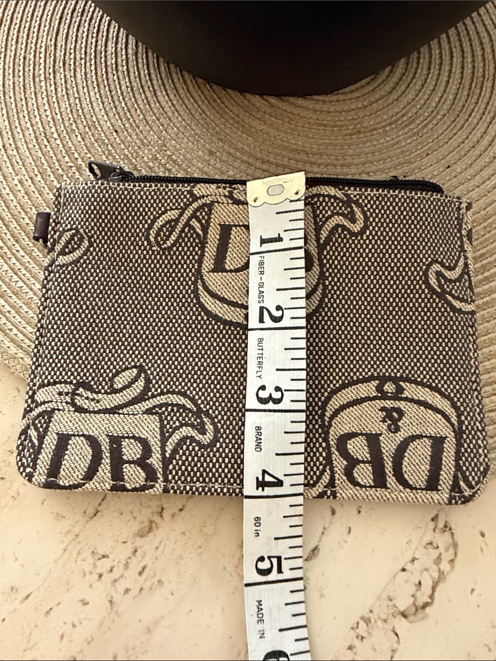 Dooney & Bourke Vintage Beige and Brown Logo Jacquard Pouch w/KeyRing & D Ring - Picture 10 of 11